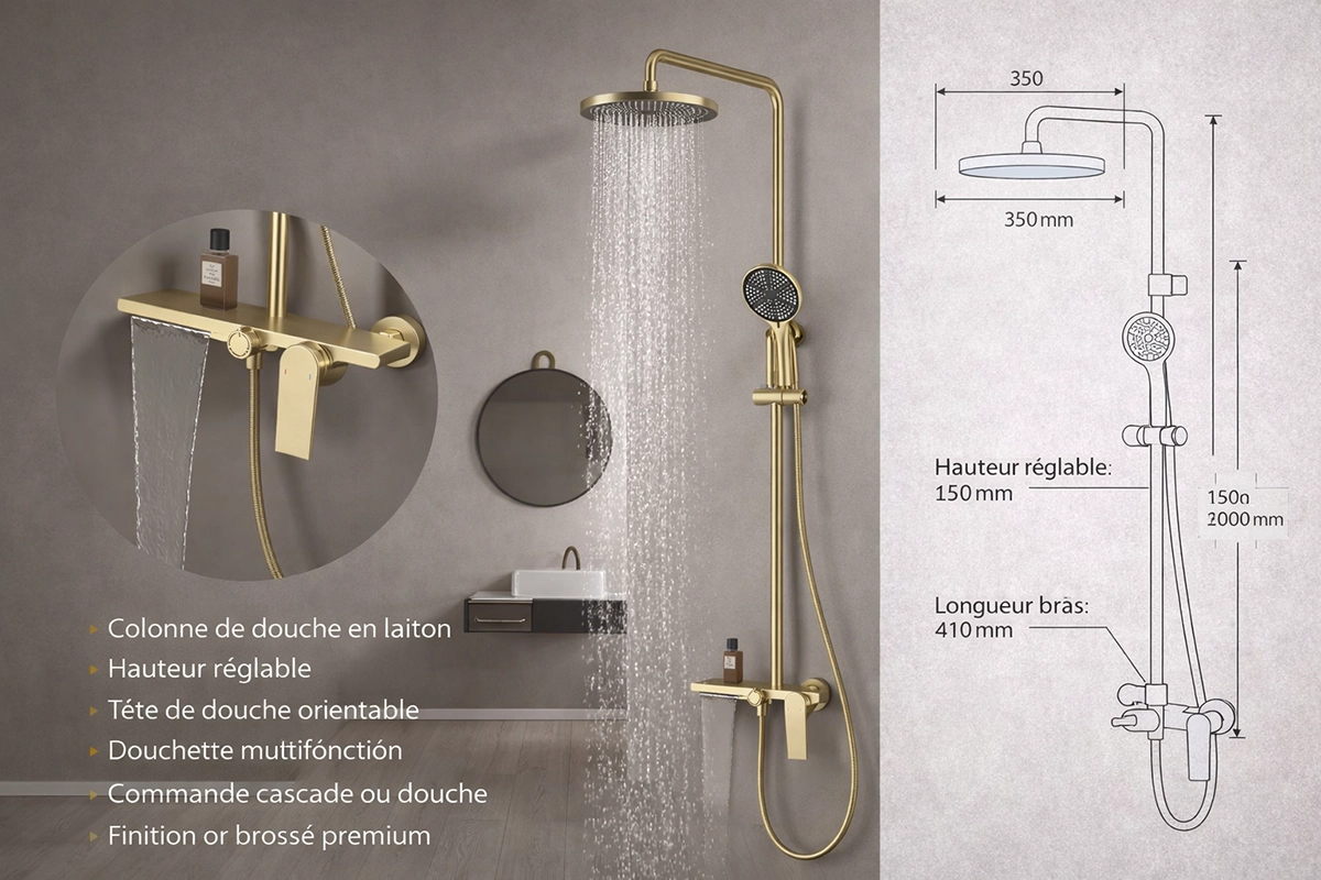 Colonne de douche mitigeur dorée Valencia